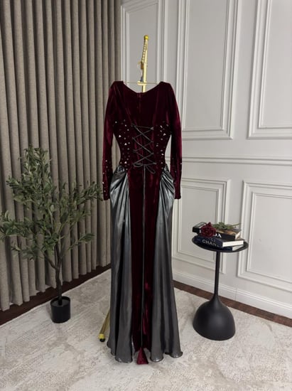 فستان مخمل مع قماش اطلس لمعه