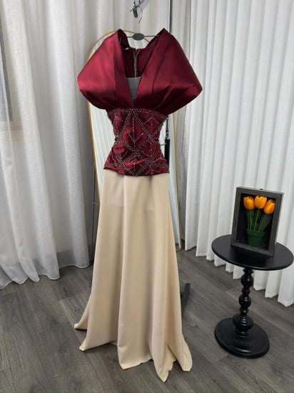 فستان سهره اللون اسود على بيج تطريز يدري من متجر جوهره FD  MN  TR FR