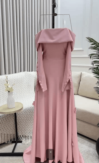 فستان  سهره  اللونه لحمي و عنابي  خامه باربي من متجر جوهره MN LF