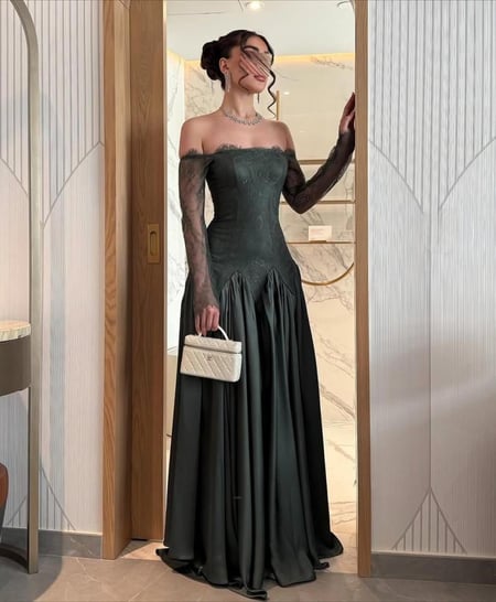 فستان سهره اخضر تفته و دانتيل من متجر جوهره MN