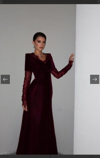 فستان ساره مهند اللون كحلي برغندي مخمل كوري دانتيل  من متجر جوهره BS LF  LA MN NW