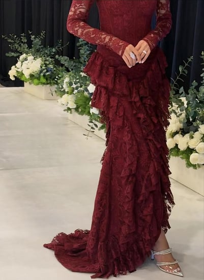 فستان دانتيل برغندي  عنابي من متجر جوهره