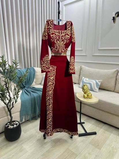 فستان سهره اللون عودي جوخ اصلي درجه اولى  بتطرير كمبيوتر راقي من متجر جوهره TR