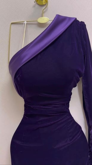 فستان سهره مخمل كوري ليلكي مع تفته من متجر جوهره QN  LA