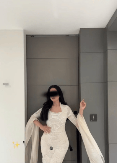 فستان سهره اللون بيج   استرتش مع لول الاكمام شيفون بوليسيه كسرات من متجر جوهره AR