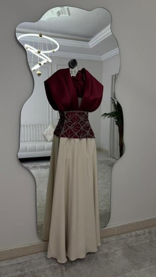 فستان سهره اللون اسود على بيج تطريز يدري من متجر جوهره FD  MN  TR FR