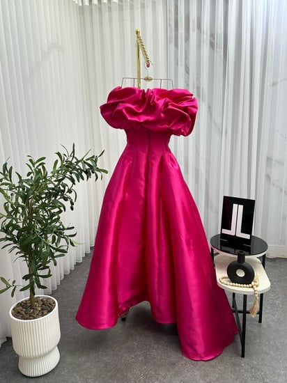 فستان سهره بنفسجي و فوشي فخم الخامه ميكادو من متجر جوهره L