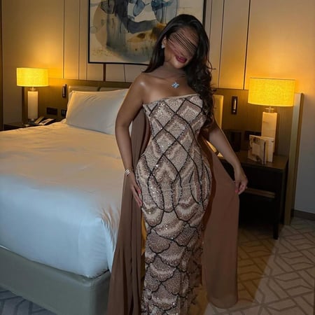 فستان سهره  اللون  لحمي   كلفه تطريز خرز وشال شيفون   من متجر جوهره D