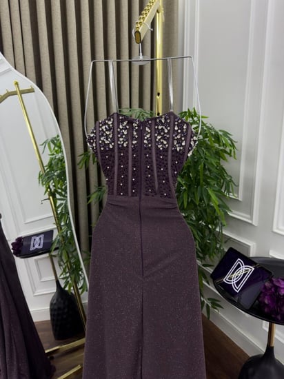 فستان سهره  اللون ليلكي وب نفسجي و اصفر شيفون لمعه تطريز يدوي   من متجر جوهره D