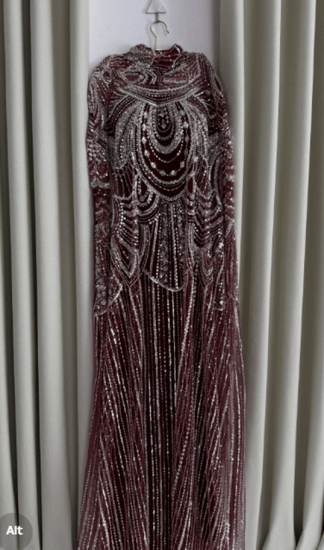 فستان سهره  اللون بيج و  اسود تل مطرز بخرز و بطانه خامه باربي بطانه لكرى تتمدد   من متجر جوهره MN MA   BS