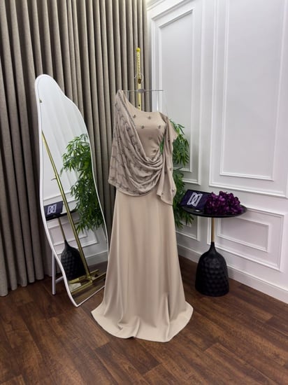 فستان سهره اللون بيج   باربي وشيفون تطريزيدوي الأصلي  من متجر جوهره D