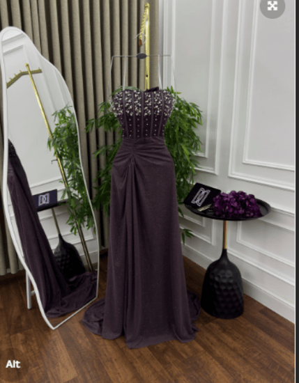 فستان سهره  اللون ليلكي وب نفسجي و اصفر شيفون لمعه تطريز يدوي   من متجر جوهره D