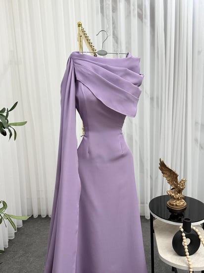 فستان سهره اللون  موف الخامه  باربي   بطانه   QN