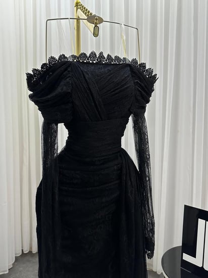 فستان سهره اللون اسود  دانتيل بطانه باربي من متجر جوهره LA