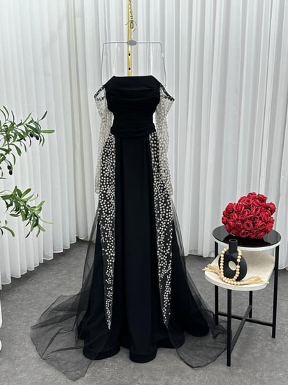 فستان سهره اسود تل فخم من متجر جوهره