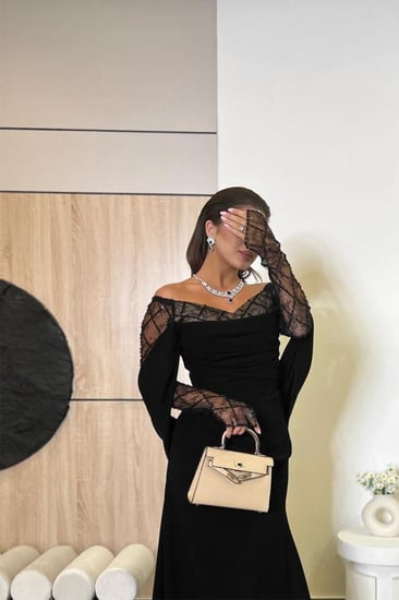 فستان اسود طويل - فستان اسود طويل سادة