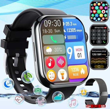 ساعة ذكية Ultra في 1 لحساب السعرات الحرارية و استقبال الرسائل و المكالمات و تدعم اللغة العربية تأتي 7 اساور اضافية - متعدد الألوان