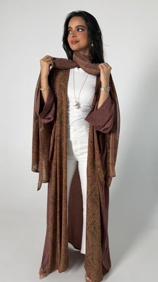 عباية حرير كشميري وردي