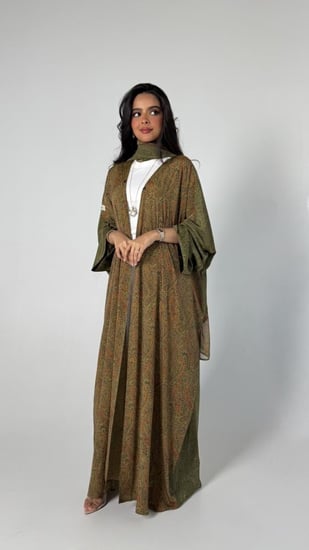 عباية حرير كشميري اخضر