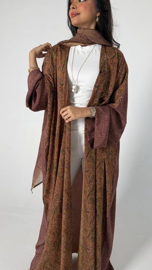 عباية حرير كشميري وردي