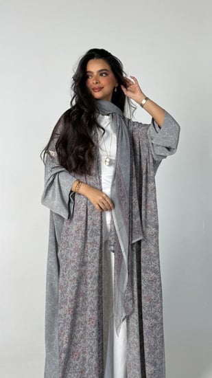 عباية حرير ديباج رمادي٢