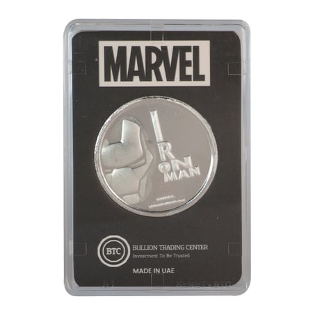 جنيه فضة آيرون مان عيار 999 بي تي سي بوزن 50 غرام