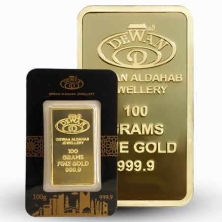 سبيكة ذهب عيار 24 بوزن 100 غرام ديوان الذهب