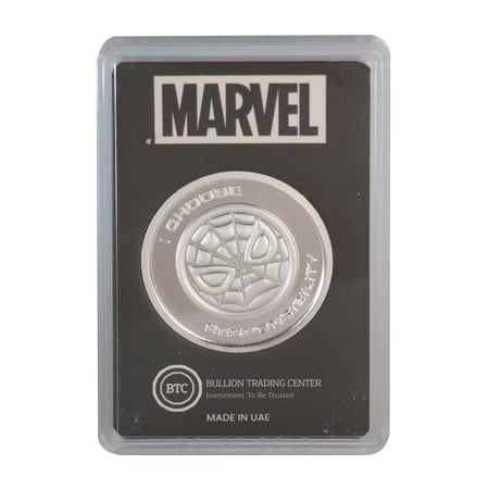 جنيه فضة سبايدر مان عيار 999 بي تي سي بوزن 50 غرام