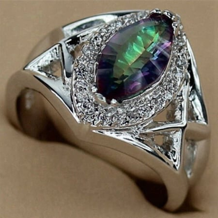 خاتم نسائي مطلي بالفضة ومزين بالزركون الكوبي مقاس 8 أمريكي