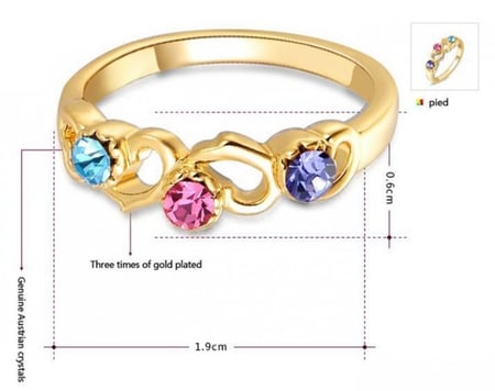 خاتم نسائي مطلي بالذهب ومزين بالزركون الكوبي مقاس 7 أمريكي