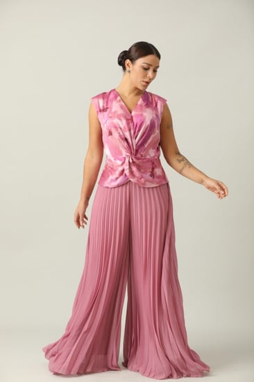 أفرول طويل استرتش زهري مكسر من الاسفل