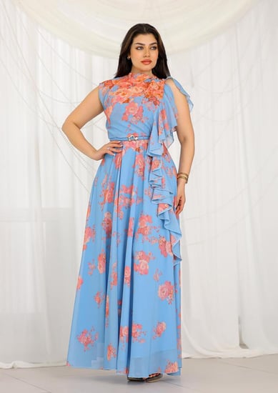 فستان مشجر بنقشة زهور مع تصميم ناعم