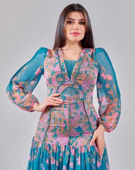 فستان مشجر طويل مشجر بتصميم راقٍ