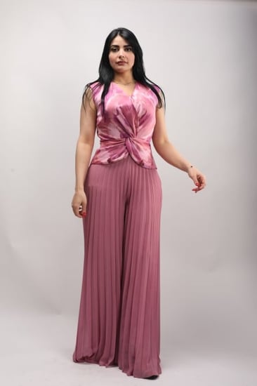 أفرول طويل استرتش زهري مكسر من الاسفل