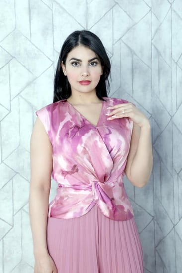 أفرول طويل استرتش زهري مكسر من الاسفل