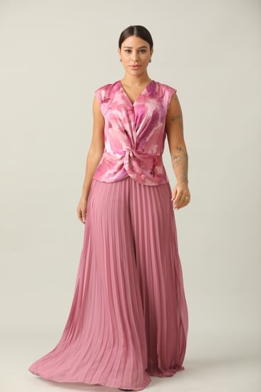 أفرول طويل استرتش زهري مكسر من الاسفل