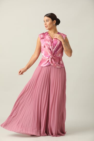 أفرول طويل استرتش زهري مكسر من الاسفل