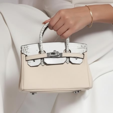 ‏Birken Bag off white ميني بيركن ( سكري) بجلد التمساح 20 سم