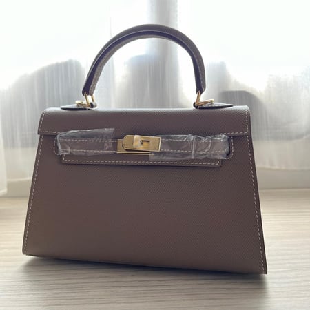 khaki Bag kakhiميني كيلي ( رمادي)بالحجم الوسط بالجلد الطبيعي