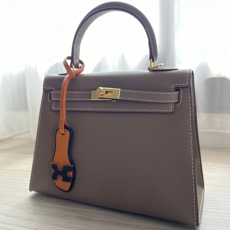 khaki Bag kakhiميني كيلي ( رمادي)بالحجم الكبير بالجلد الطبيعي