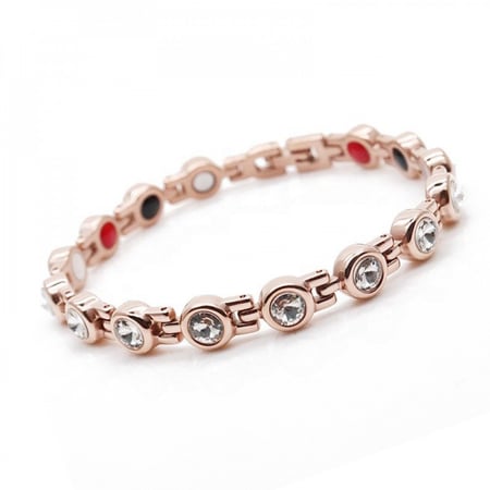 سوار الطاقة الطبي للنساء بحجر الجرمانيوم والمغناطيس لون ذهبي روز بتصميم مستوحى من سوار فسكي