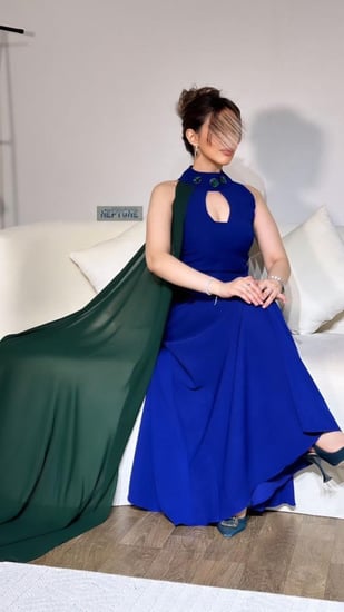 فستان باحجار الرايون وشال بطريقتين