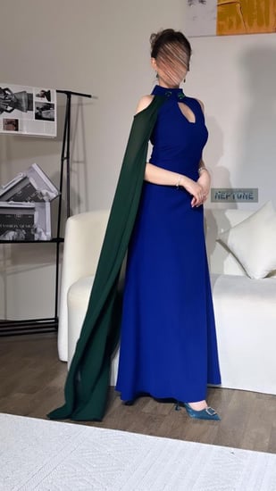 فستان باحجار الرايون وشال بطريقتين