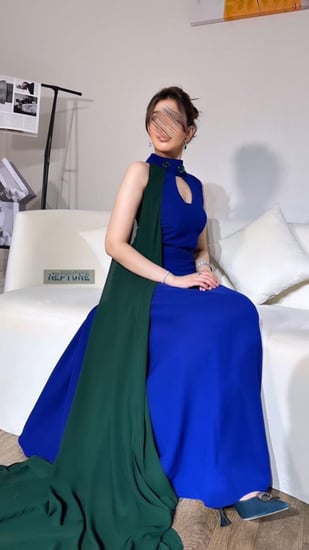 فستان باحجار الرايون وشال بطريقتين