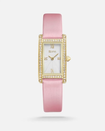ساعة نسائية جلد بلون وردي من الفي