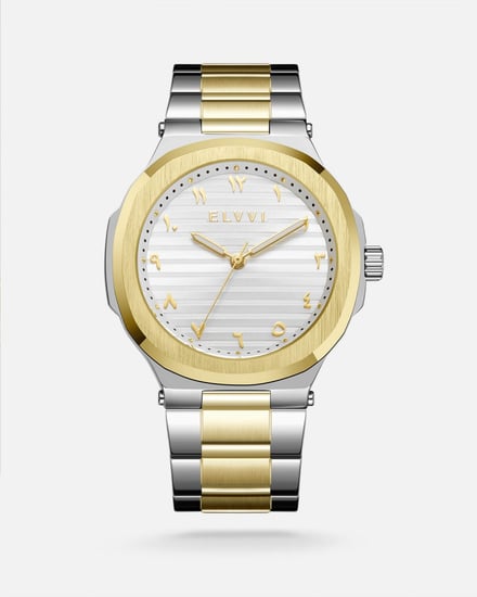 ساعة رجالية إلڤي ستيل باللون الفضي والذهبي