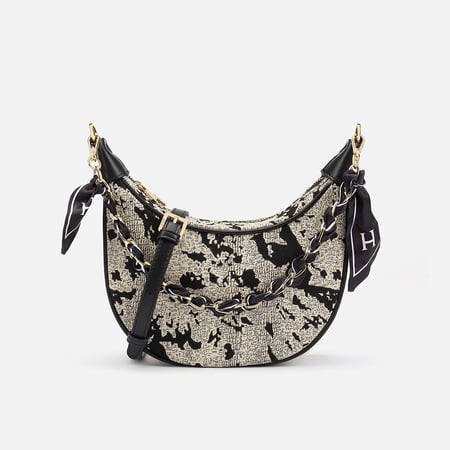 شنطة نسائية جلد بلون فضي وأسود