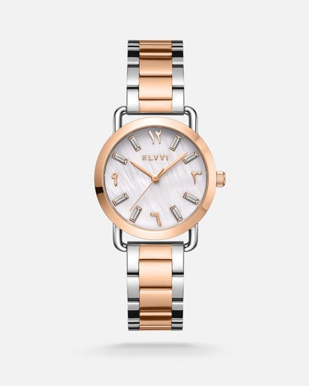 ساعة نسائية ستيل بلون فضي وروز قولد