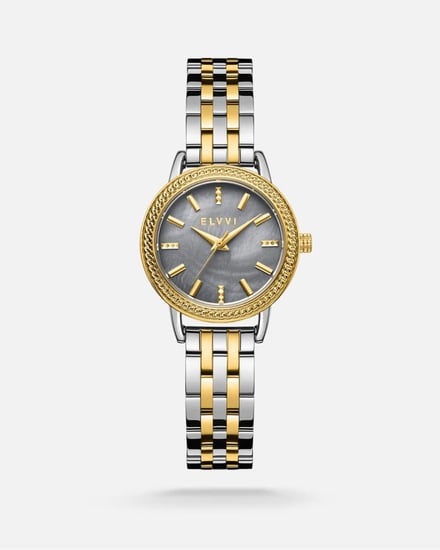 ساعة نسائيه من الستيل بلون فضي وذهبي