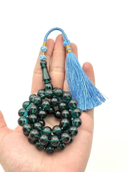 سبحة زعفران أخضر كركوشة يدوية